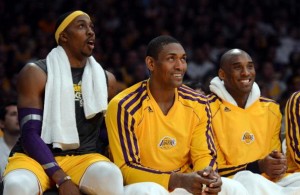 "Lakers sporting the 17-point win smile"